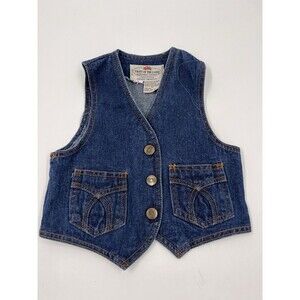 VINTAGE Fruit Of The Loom Children Blue Denim Button Up Vest Size 6 100% Cotton